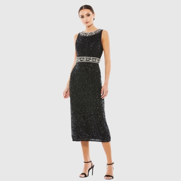MAC DUGGAL 10739 NWOT Embellished Sleeveless High Neck Midi Dress - Picture 1 of 6